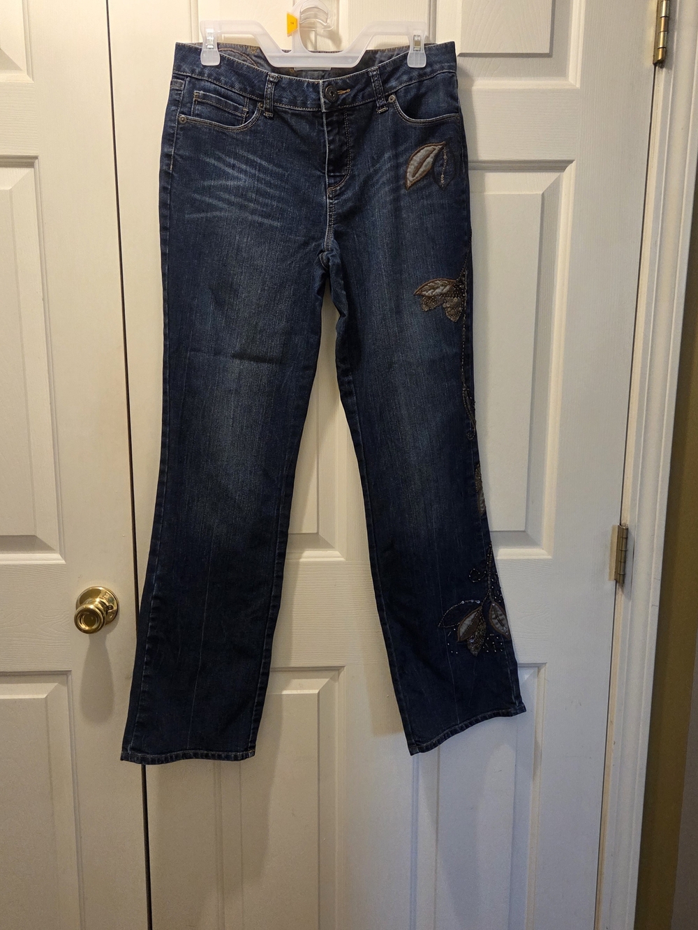 Women's Dark Blue Embroidered Straight-Leg Jeans